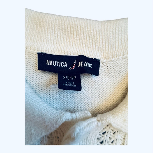 NWT Women's Nautica Jeans Ivory Cable-Knit Short Sleeve Polo Sweater S - Picture 5 of 12